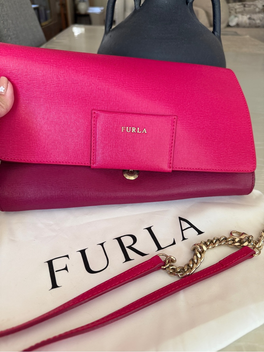Furla Hot Pink Leather Chain Strap Crossbody